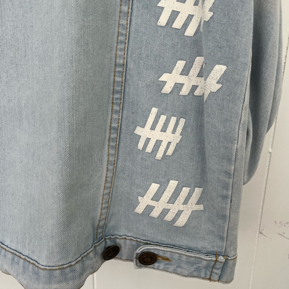 Y2K Rue21 Embroidered Denim Jacket Colorful Patches Sayings Jean Jacket Size XXL - Picture 7 of 14